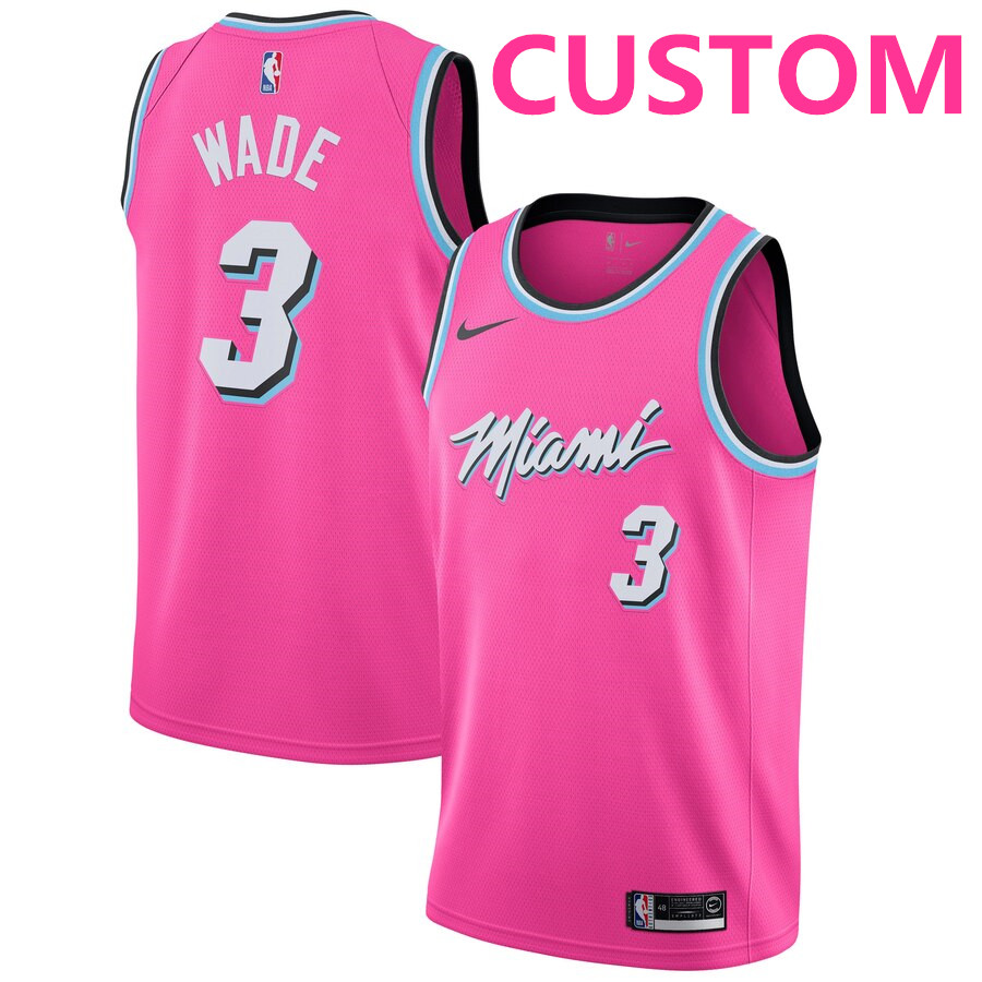 Men Miami Heat Custom Nike Pink 2018-19 Swingman Earned Edition Jersey